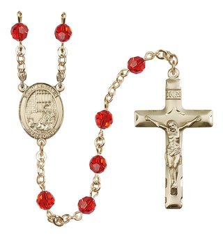 14 Karat Gold-Filled 6mm Austrian Crystal Saint Benjamin Rosary in Ruby