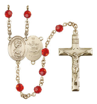 14 Karat Gold-Filled 6mm Austrian Crystal Saint Christopher / Army Rosary in Ruby