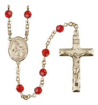 14 Karat Gold-Filled 6mm Austrian Crystal Saint Gabriel the Archangel Rosary in Ruby