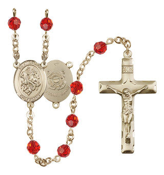 14 Karat Gold-Filled 6mm Austrian Crystal Saint George / Coast Guard Rosary in Ruby