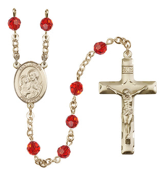 14 Karat Gold-Filled 6mm Austrian Crystal Saint Joseph Rosary in Ruby