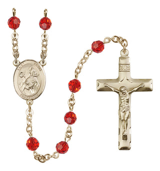 14 Karat Gold-Filled 6mm Austrian Crystal Saint Kevin Rosary in Ruby