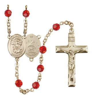 14 Karat Gold-Filled 6mm Austrian Crystal Saint Michael / Air Force Rosary in Ruby