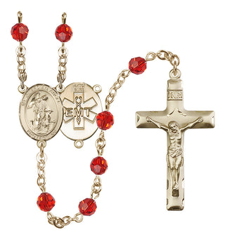 14 Karat Gold-Filled 6mm Austrian Crystal Guardian Angel / EMT Rosary in Ruby
