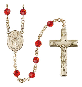 14 Karat Gold-Filled 6mm Austrian Crystal Saint Stanislaus Rosary in Ruby