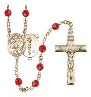 14 Karat Gold-Filled 6mm Austrian Crystal Saints Cosmas & Damian / Doctors Rosary in Ruby