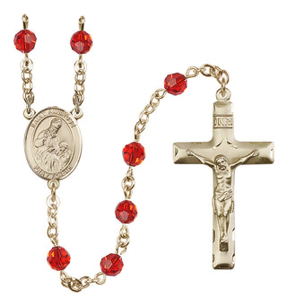 14 Karat Gold-Filled 6mm Austrian Crystal Saint Ambrose Rosary in Ruby