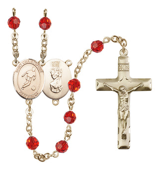14 Karat Gold-Filled 6mm Austrian Crystal Saint Christopher/Soccer Rosary in Ruby