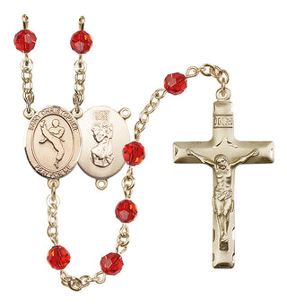 14 Karat Gold-Filled 6mm Austrian Crystal Saint Christopher/Martial Arts Rosary in Ruby
