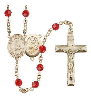 14 Karat Gold-Filled 6mm Austrian Crystal Saint Sebastian/Skiing Rosary in Ruby
