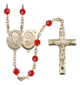14 Karat Gold-Filled 6mm Austrian Crystal Saint Sebastian/Gymnastics Rosary in Ruby