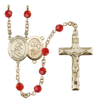 14 Karat Gold-Filled 6mm Austrian Crystal Saint Sebastian/Surfing Rosary in Ruby