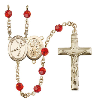 14 Karat Gold-Filled 6mm Austrian Crystal Saint Sebastian/Figure Skating Rosary in Ruby