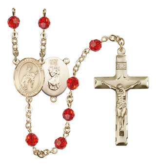 14 Karat Gold-Filled 6mm Austrian Crystal Saint Christopher / Rodeo Rosary in Ruby