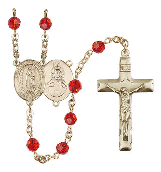14 Karat Gold-Filled 6mm Austrian Crystal Our Lady of Guadalupe Rosary in Ruby
