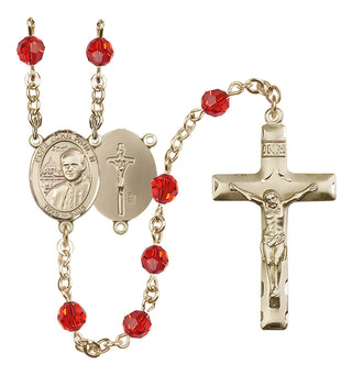 14 Karat Gold-Filled 6mm Austrian Crystal Saint John Paul II Rosary in Ruby