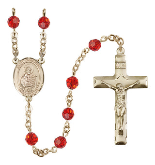 14 Karat Gold-Filled 6mm Austrian Crystal Saint Christian Demosthenes Rosary in Ruby