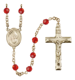 14 Karat Gold-Filled 6mm Austrian Crystal Saint Sharbel Rosary in Ruby