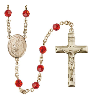 14 Karat Gold-Filled 6mm Austrian Crystal Virgen de la Merced Rosary in Ruby
