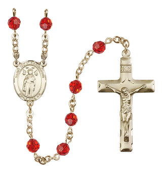 14 Karat Gold-Filled 6mm Austrian Crystal Saint Ivo of Kelmartin Rosary in Ruby
