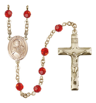14 Karat Gold-Filled 6mm Austrian Crystal Saint Viator of Bergamo Rosary in Ruby