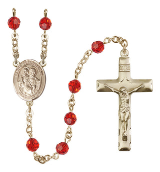 14 Karat Gold-Filled 6mm Austrian Crystal Saints Peter & Paul Rosary in Ruby