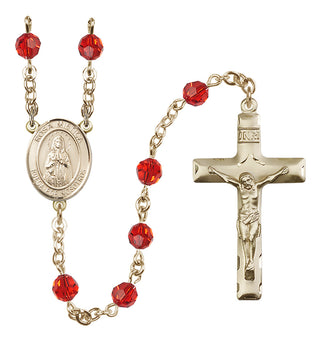 14 Karat Gold-Filled 6mm Austrian Crystal Our Lady Rosa Mystica Rosary in Ruby