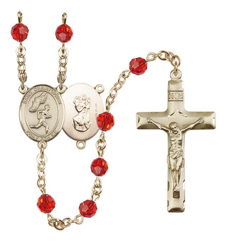 14 Karat Gold-Filled 6mm Austrian Crystal Saint Christopher/Track&Field-Men Rosary in Ruby