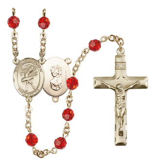 14 Karat Gold-Filled 6mm Austrian Crystal Saint Christopher/Dance Rosary in Ruby