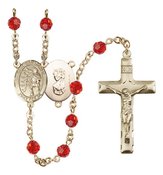 14 Karat Gold-Filled 6mm Austrian Crystal Saint Christopher / Karate Rosary in Ruby