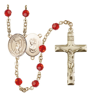 14 Karat Gold-Filled 6mm Austrian Crystal Saint Christopher/Lacrosse Rosary in Ruby