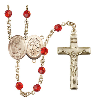 14 Karat Gold-Filled 6mm Austrian Crystal Saint Sebastian /Track&Field-Men Rosary in Ruby