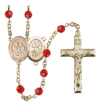 14 Karat Gold-Filled 6mm Austrian Crystal Saint Sebastian / Choir Rosary in Ruby