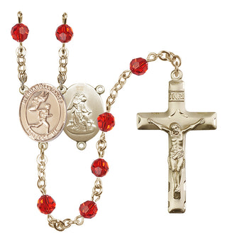 14 Karat Gold-Filled 6mm Austrian Crystal Guardian Angel/Track&Field-Men Rosary in Ruby