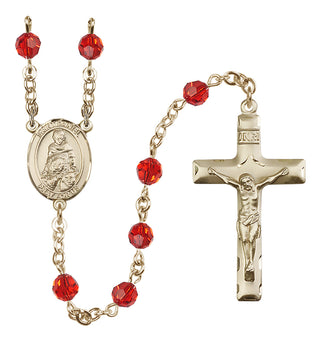 14 Karat Gold 6mm Austrian Crystal Saint Daniel Rosary in Ruby