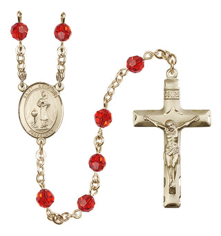 14 Karat Gold 6mm Austrian Crystal Saint Genesius of Rome Rosary in Ruby