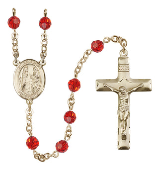 14 Karat Gold 6mm Austrian Crystal Saint Genevieve Rosary in Ruby