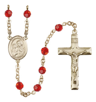 14 Karat Gold 6mm Austrian Crystal Saint Joseph Rosary in Ruby