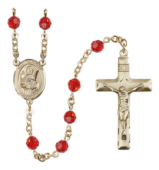 14 Karat Gold 6mm Austrian Crystal Saint Raymond Nonnatus Rosary in Ruby