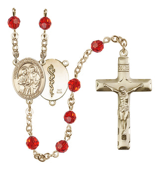 14 Karat Gold 6mm Austrian Crystal Saints Cosmas & Damian / Doctors Rosary in Ruby