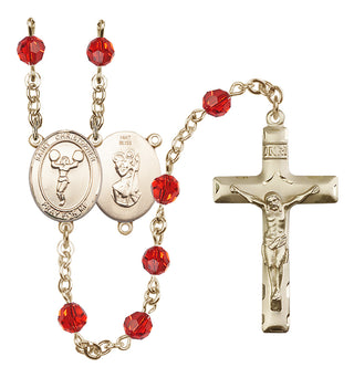 14 Karat Gold 6mm Austrian Crystal Saint Christopher/Cheerleading Rosary in Ruby