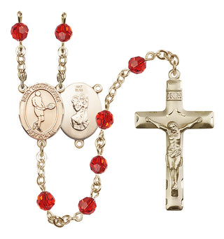 14 Karat Gold 6mm Austrian Crystal Saint Christopher/Tennis Rosary in Ruby