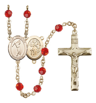 14 Karat Gold 6mm Austrian Crystal Saint Sebastian/Golf Rosary in Ruby