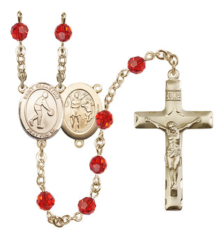 14 Karat Gold 6mm Austrian Crystal Saint Sebastian/Basketball Rosary in Ruby