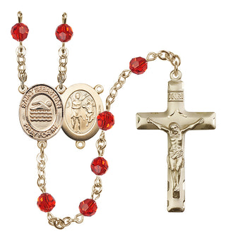 14 Karat Gold 6mm Austrian Crystal Saint Sebastian/Swimming Rosary in Ruby