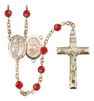 14 Karat Gold 6mm Austrian Crystal Saint Sebastian / Volleyball Rosary in Ruby