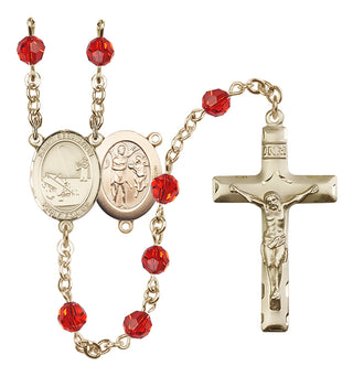 14 Karat Gold 6mm Austrian Crystal Saint Sebastian / Fishing Rosary in Ruby
