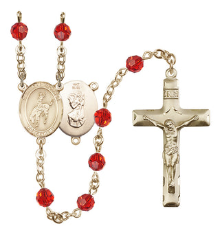 14 Karat Gold 6mm Austrian Crystal Saint Christopher / Rodeo Rosary in Ruby