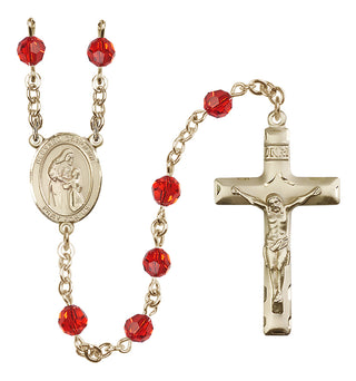 14 Karat Gold 6mm Austrian Crystal Blessed Caroline Gerhardinger Rosary in Ruby