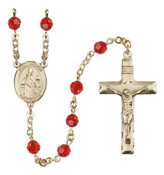 14 Karat Gold 6mm Austrian Crystal Saint Walter of Pontoise Rosary in Ruby